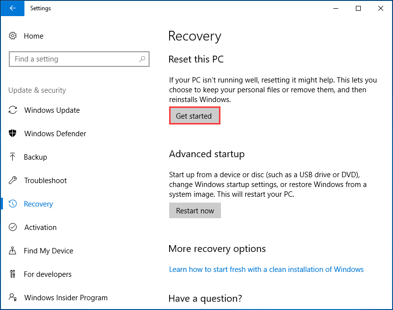 Use Other Windows 10 Recovery Options