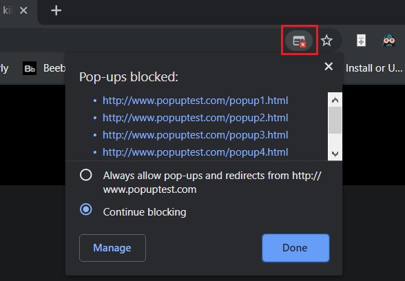 Chrome Pop up Blocker